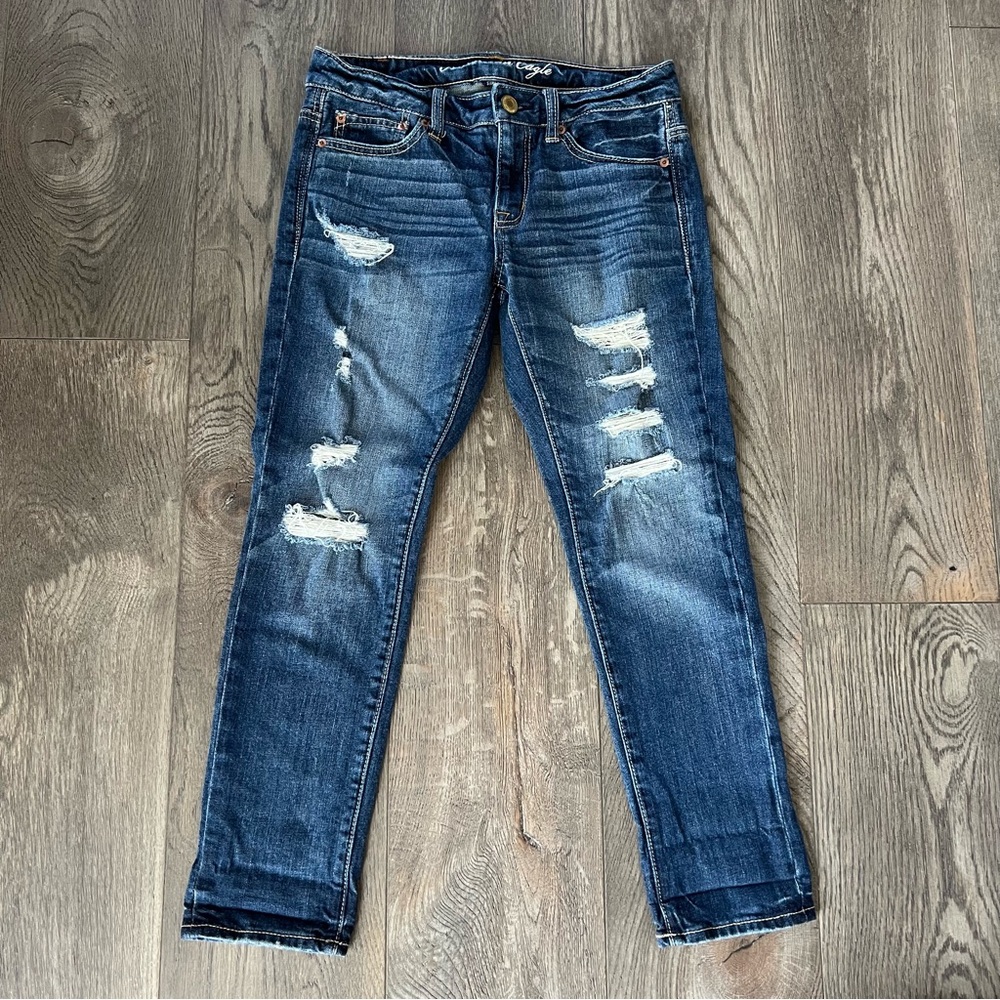 AMERICAN EAGLE AE Slouchy Destroyed Denim Jeans Size 0